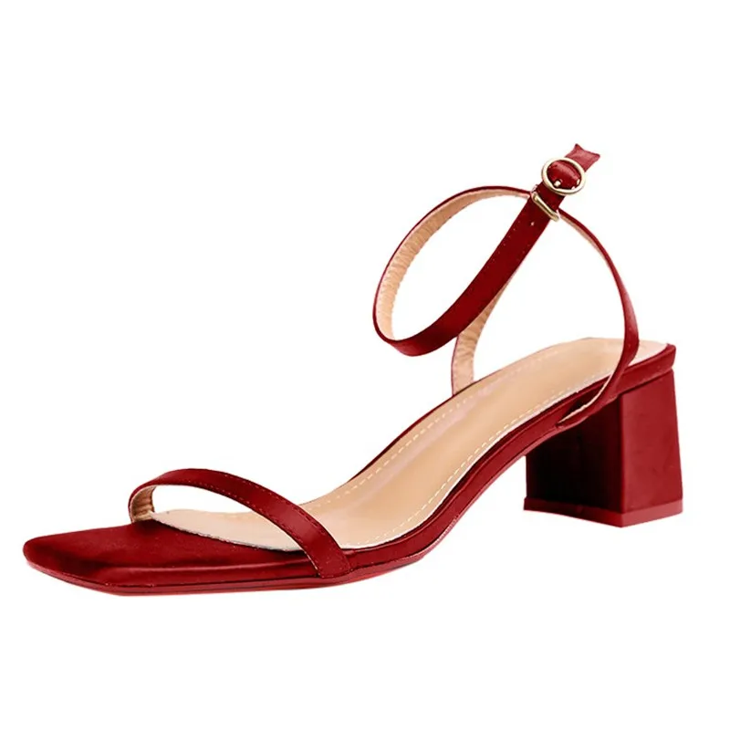

Sandals women Rome Shoes Summer explosion fashion Retro Open Toe Solid Square Toe Heel Sandals Beach Shoes C3