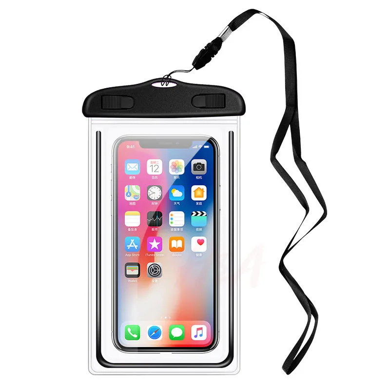 Водонепроницаемый мобильный чехол для телефона для iPhone X Xs Max Xr 8 7 прозрачный ПВХ герметичный подводный сотовый смартфон сухой Чехол для samsung - Цвет: Черный