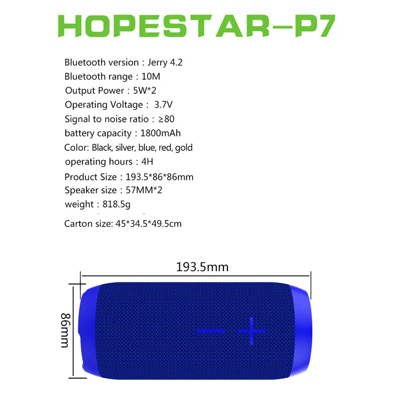Hopestar 12W Wireless Bluetooth Speaker Column Waterproof MP3 Music Player subwoofer fm radio sound box USB AUX outdoor boombox (1)