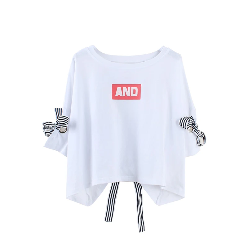 

Women's T Shirt Letter Pattern Bandage Casual Top