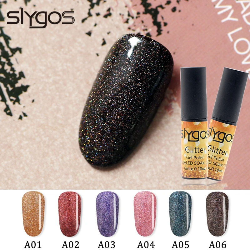 

SLYGOS 6ML Holographic Glitter Nail Gel Polish Shiny Laser Glitter Gel Polish Sparking Sequins Pink Purple