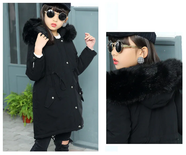 New 2018 Fur Hooded Jackets For Girls Thick Kids Long Cotton Coats Baby Big Girl Winter jacket Children Outerwear & coats Tops Clothes (13)