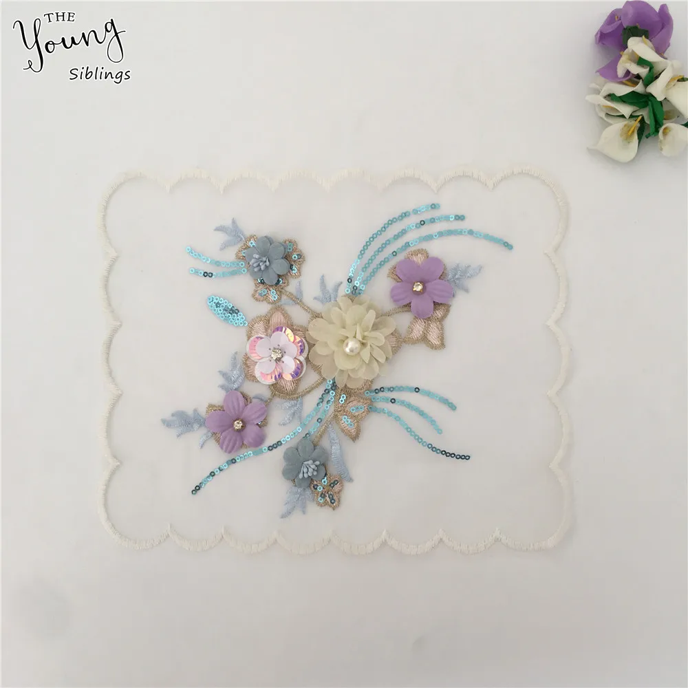 

New arrive Embroidery Applique 3D flower ABS pearl Lace collar DIY Rhinestone Neckline Sequins Sewing Wedding dress Accessories