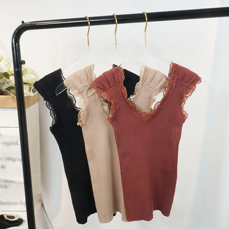 Deep V Neck Knitted Solid Lace Women Short Shirts 2019 Summer Elegant Female Blouses Casual Elastic Korean Styles Slim Lady Top