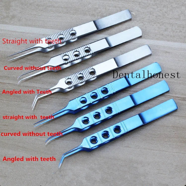 

6pcs Micros Stainless steel titanium alloy 11CM dovetailed straight/curved head tweezers platforms tweezers Ophthalmic forceps