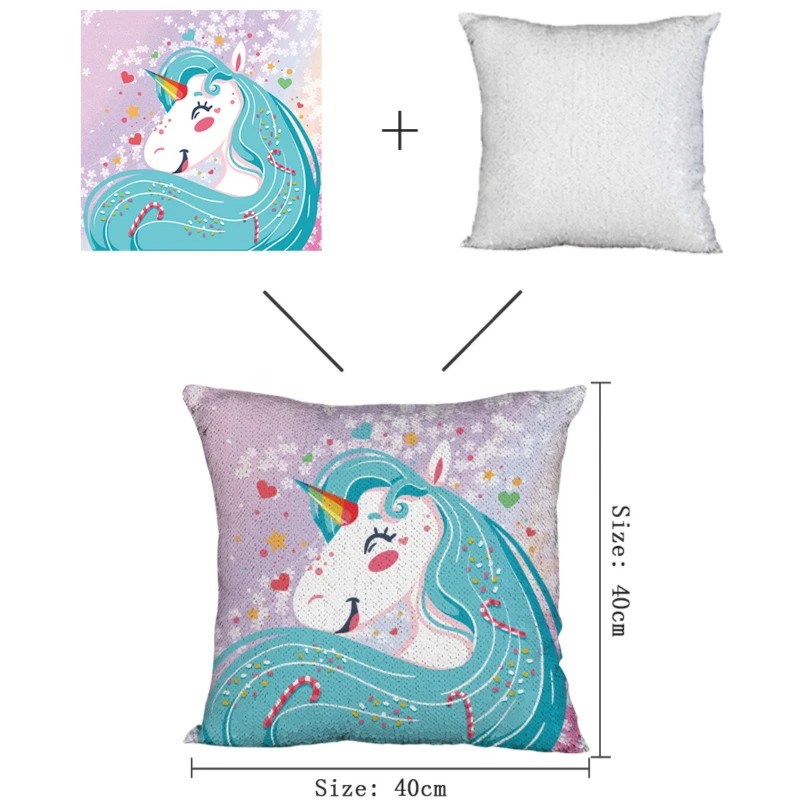 

Fuwatacchi Unicorn Customized Sequin Pillowcase Cushion Cover with Your Image Throw Pillow Case Home Decor for Family Friends