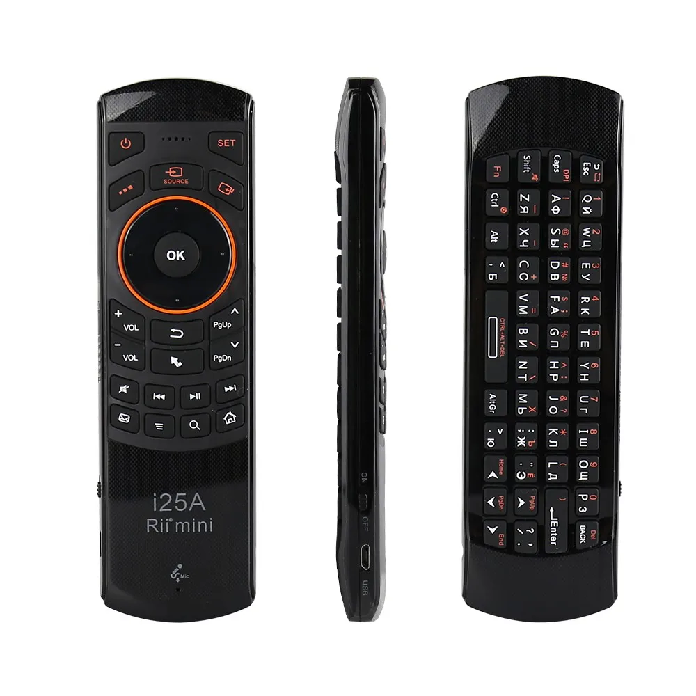 Rii i25A 2,4G Беспроводная мини-клавиатура русская английская раскладка Fly Air Mouse с пультом дистанционного управления IR Learning для Android TV BOX PC