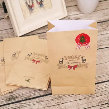 

8pcs Kraft Paper Bag Brown Party Wedding Hand-made Bread Cookies Gift Bags Biscuits Packaging Bag Shopping Bag