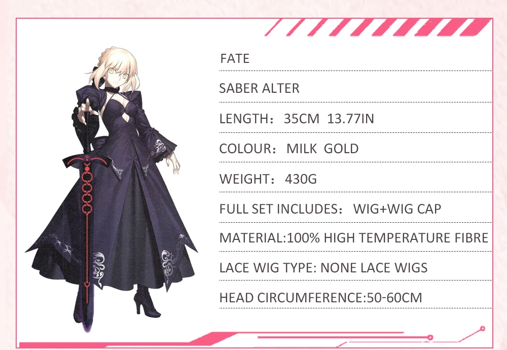 AniHut Alter Saber парик Fate Grand Order косплей парик аниме Fate Stay Night Косплей волосы синтетические термостойкие женские волосы Fate