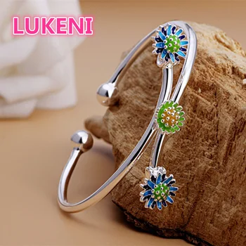 

LUKENI Authentic S990 Sterling Silver chrysanthemum adjustable bracelet Bracelets & bangles for women Free shipping D154