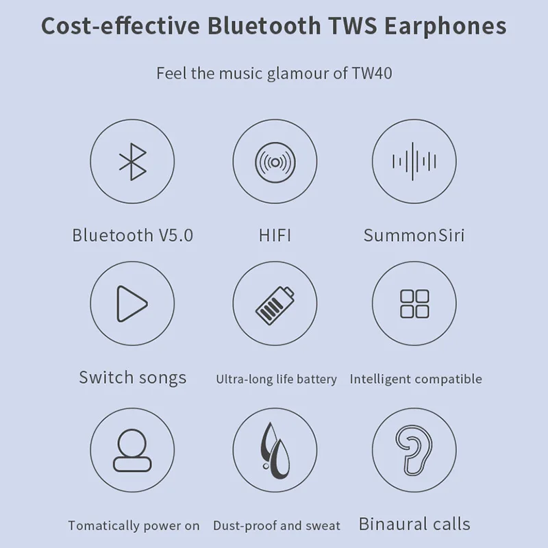 New TW40 tws Wireless Earphones Bluetooth headsets 6D stereo Hifi Earbuds sport headphones for Samsung iphone all smart phones