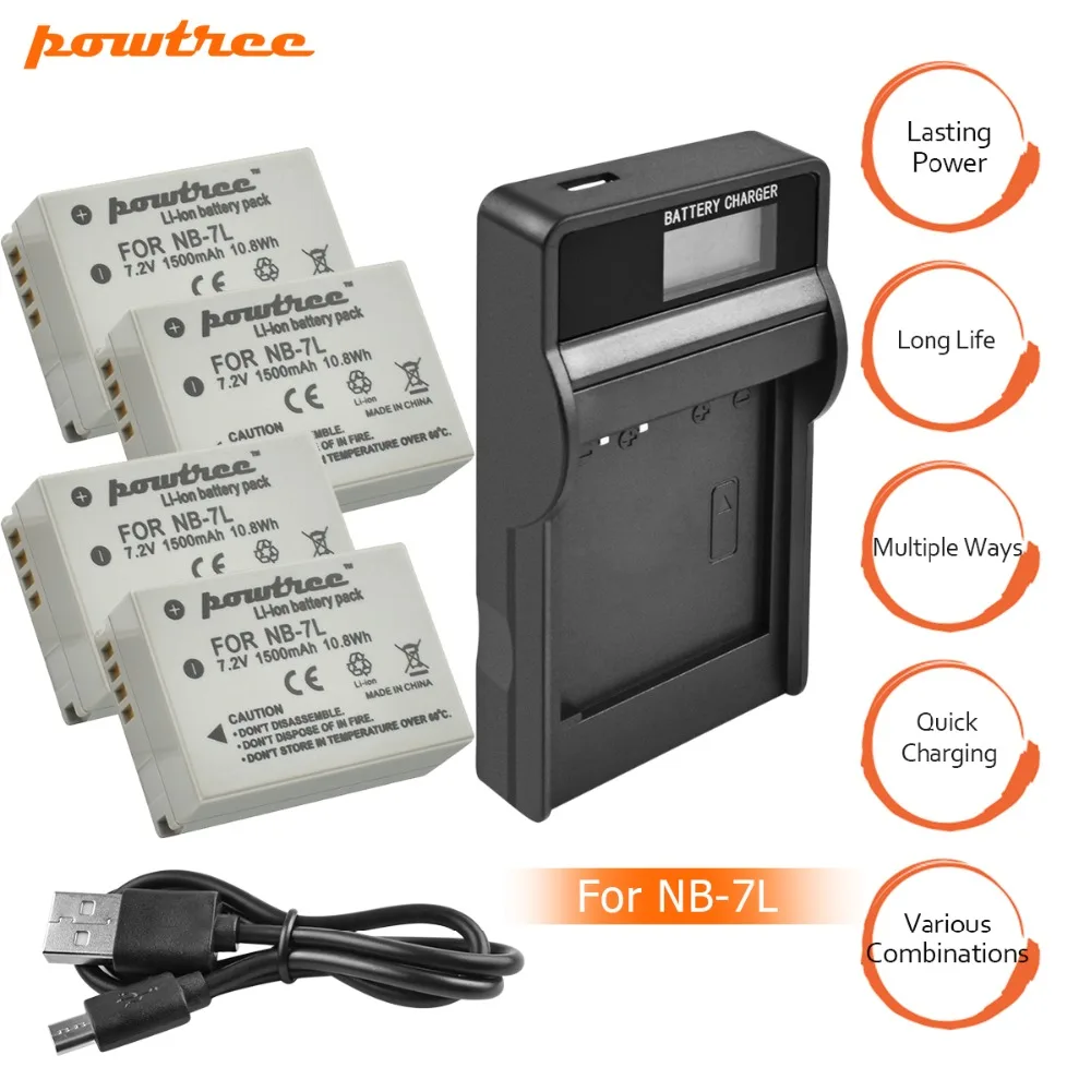 

4Packs 7.2V 1500mAh NB-7L NB7L NB 7L Li-ion Battery+Charger with LED For Canon PowerShot G10 G11 G12 SX30 E1011C SX30IS AKKU L10