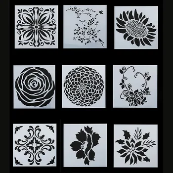 

9pcs/set Diary Notebook DIY Drawing Craft Scrapbook Embossing Template Flower Stamp Plastic Stencil Set