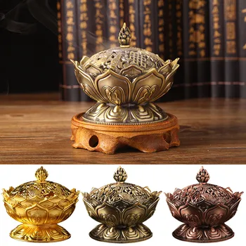 

Behogar Holy Tibetan Lotus Shape Aromatherapy Alloy Bronze Mini Incense Burner Incensory Holder Stove Craft for Home Decoration