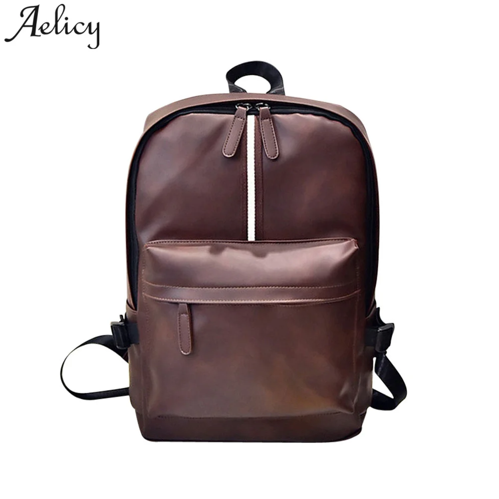

Aelicy PU Leather Men Backpack For 15.6 inches Laptop Backpack 2019 New Design Waterproof Travel Backpack Multifunctional Bags