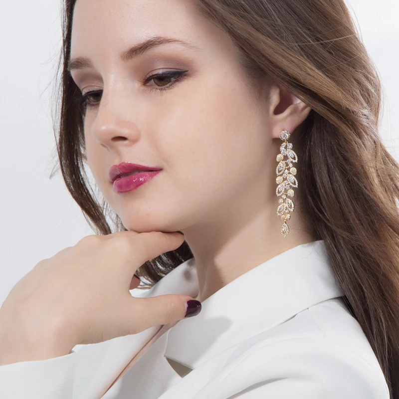 ANEGLCZ Statement CZ Jewelry Elegant Marquise AAA Cubic Zirconia Super Long Dangle Bridal Wedding Drop Earrings For Women AE184