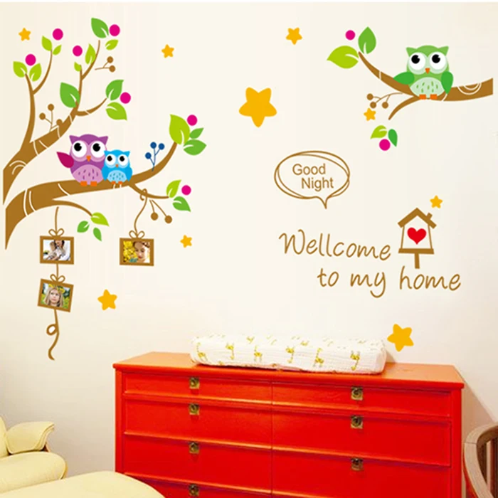 PVC Color cartoon owl wall stickers children's room bedroom early childhood the baby nursery