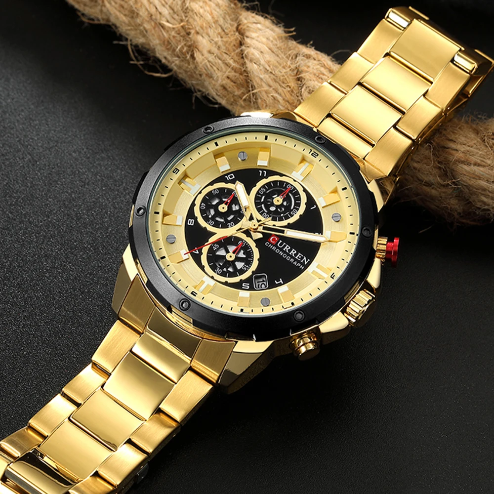 CURREN Chronograph Sport Watches for Men Casual Business Wristwatch with Calendar Quartz Men's Watch Male Clock Relojes Gold