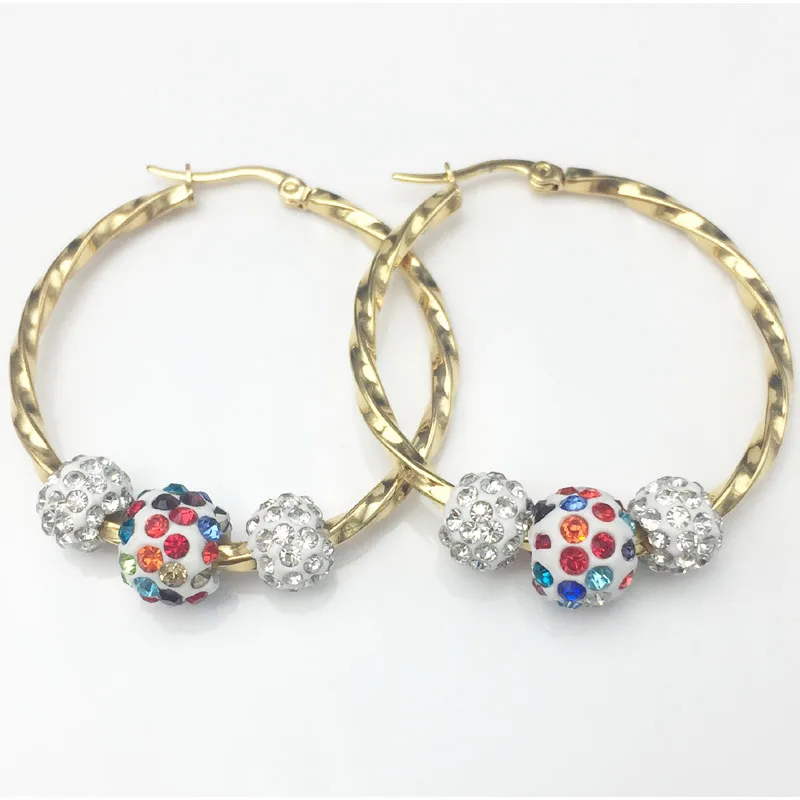 

1Pair Large Big Circle Hoop Earrings For Women Rhinestone Crystal Gold-color Stainless Steel Hoop Earrings Punk Brincos