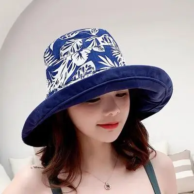 SUOGRY, женская шляпа от солнца, дизайн, двухсторонняя Панама, кленовые листья, Панама, шляпы рыбака, летняя пляжная шляпа для отдыха, Панама - Цвет: navy