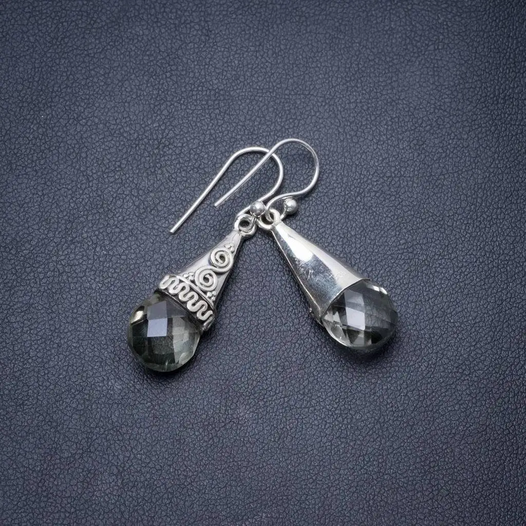 

Natural Green Amethyst Handmade Unique 925 Sterling Silver Earrings 1.5" Y3514