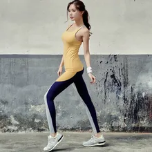 

Yellow Yoga Sets T-shirts Pants Fitness Workout Clothing Gym Running Girls Slim Leggings Tops Sport Wear Patchwork Sport Suits