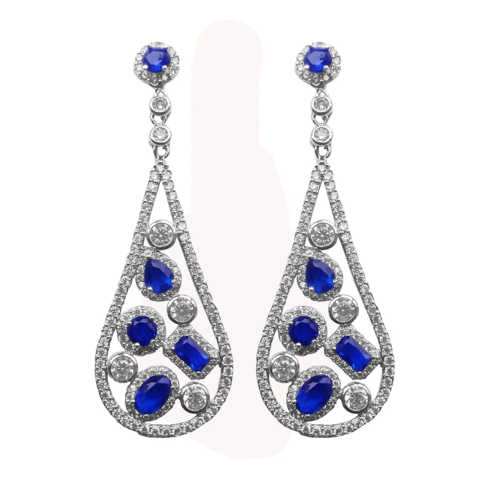 

Fashion Jewelry Earrings Rhodium plating Mosaic of blue and white stone stud Earrings DSC02425-1 Free Shipping