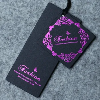 

Custom price paper tags purple foil print swing Hang tag dress (1000 pcs for Main tags + 1000 pcs for Deputy tags)