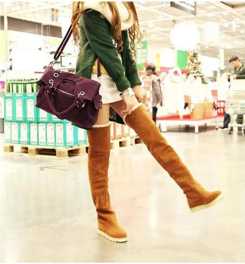 Women's Boots' Casual Lady Boot Over The Knee Long Winter Boots Women Flat Flock Leather Winter Snow Boots Women Plus Size 9 New (12)