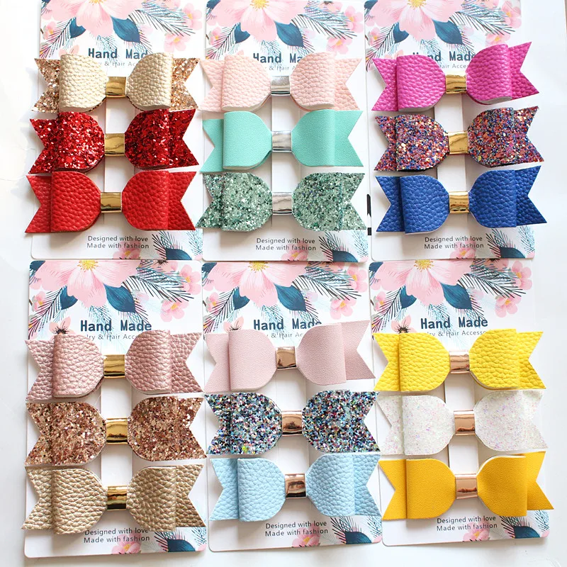 

Summer Glitter Felt Kid Hair Clip Cute Girls Synthetic PU Leather Hair Grip Prince Girls Hair Barrette Floral Kid Hair Accessory