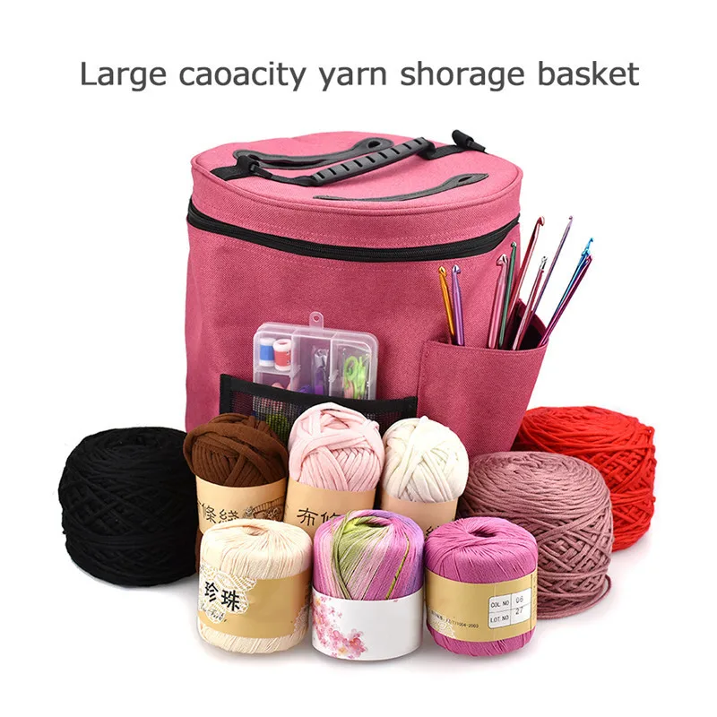 

Large Canvas Cylinder Woolen Yarn Storage Bag Home Crochet Hooks Thread Yarn Storage Bag DIY Sewing Kit Bag 32*28cm