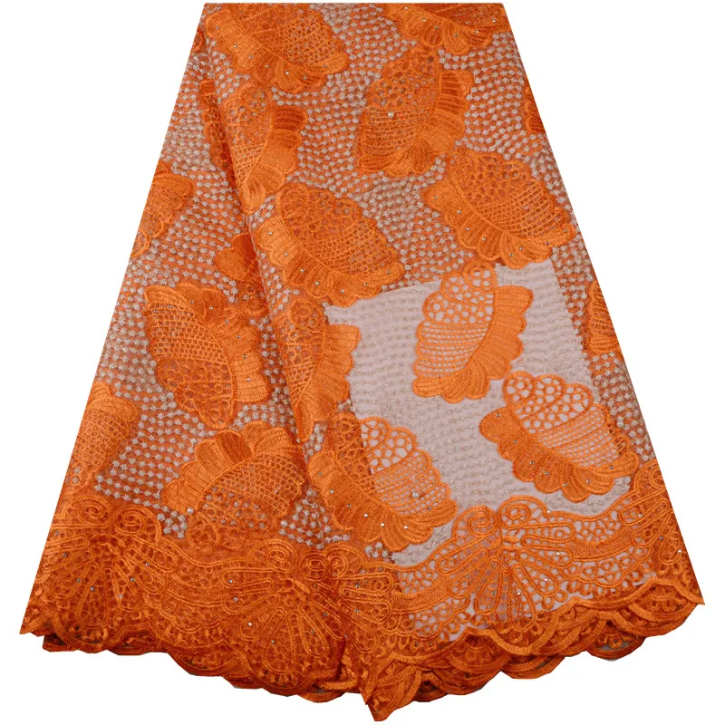 2018 Hot Sale Nigerian French Lace Fabrics Transparent Mesh Orange Fabric For Wedding Party Dress 5 Yards F953 | Дом и сад