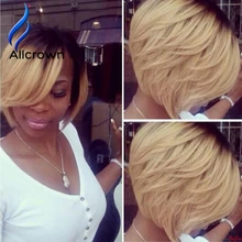 Human font b Hair b font Blonde Bob Wigs font b Straight b font Ombre Full