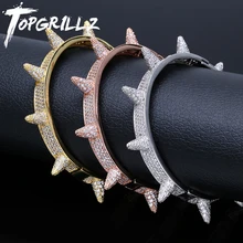 TOPGRILLZ Iced Out Spikes Bangles Rivet Cone Stud Cuff Twist Thorns Bracelets Cubic Zirconia Bling Bling AAA Hip Hop Jewelry