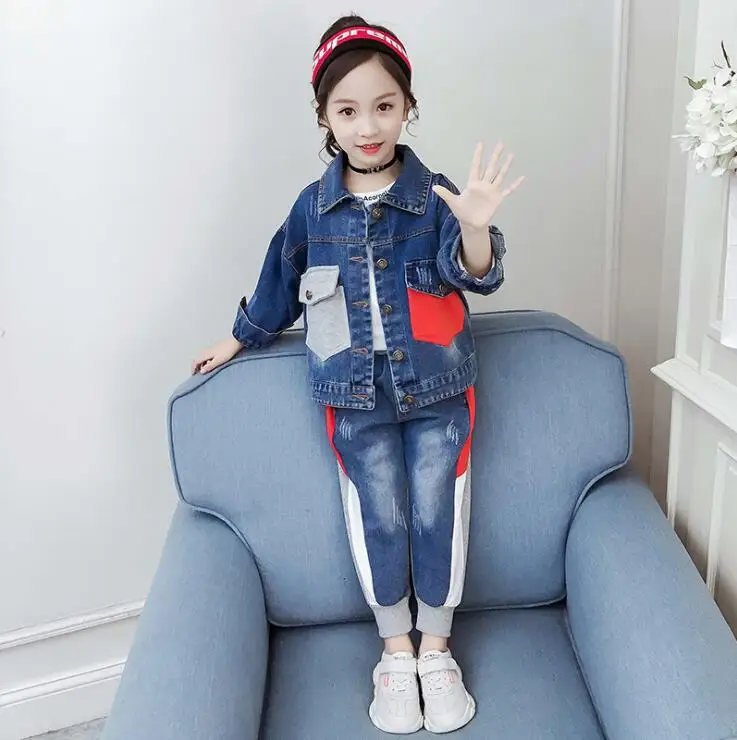

7.23th YY2 Girl autumn 2019 fashion New pattern cowboy Suit girl cowboy Suit Children Casual clothes size 110-160cm retail