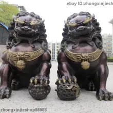 Халат с капюшоном в виде животного, настоящее чистое латунные статуи красный Медь злой стражник скульптуры для дома дверь Фу Собака Лев пара украшения сада