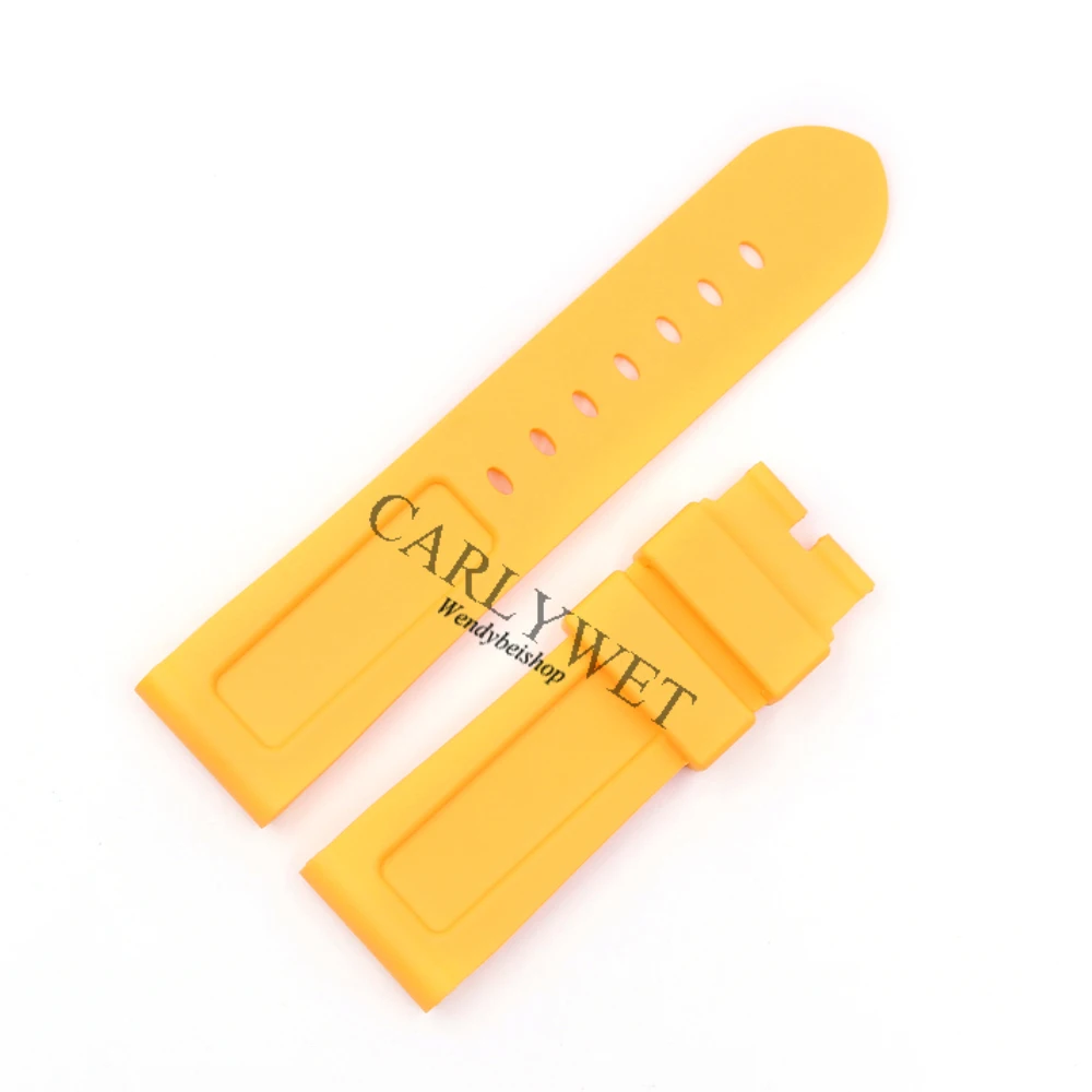 CARLYWET 24 мм желтый водонепроницаемый силиконовый резиновый сменный ремешок для наручных часов с серебристой черной пряжкой для Luminor