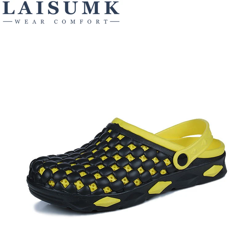 

LAISUMK Men EVA Slippers Breathable Mules Leisure Style Non-slip Summer Fashion Beach Hole Shoes Men Outdoor Casual Flats