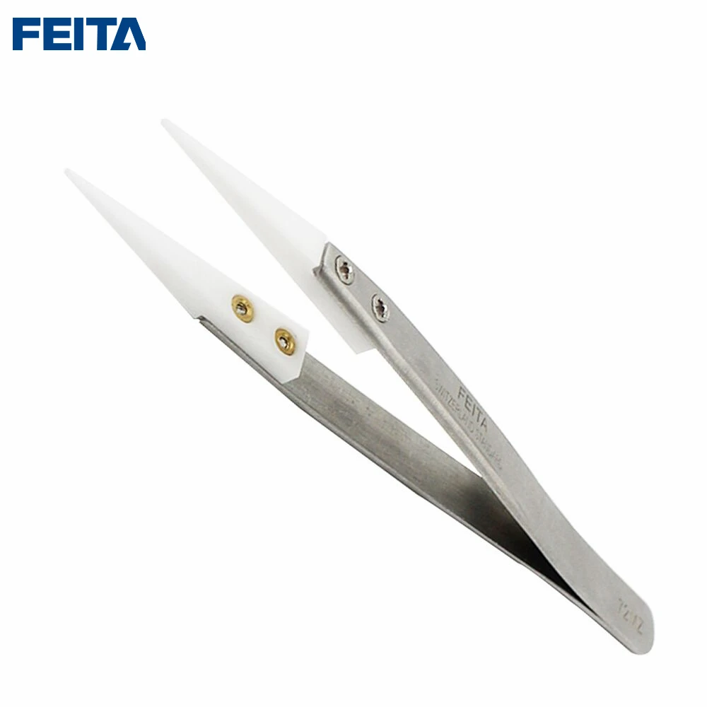 

FEITA 72MZ Pointed Type Zirconia Ceramic Tip Stainless Steel Tweezers High Temperature Resistance Hand Tools for E-Cigarette,DIY