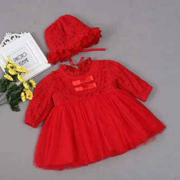 

Girl Baby Sweet Lace Mesh Princess Dress with Hat,Girls Infant Long Sleeved Bow Party Birthday Dresses Newborn Clothing