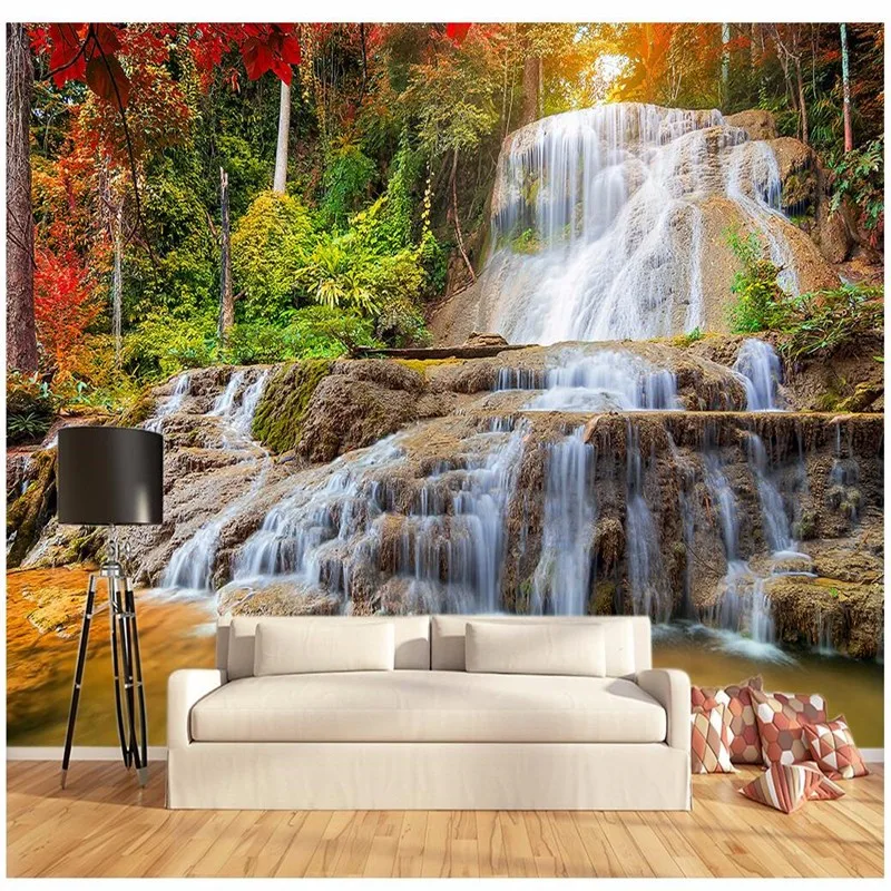 Beibehang Wohnzimmer Malerei Ahorn Blatt Wald Felsen Wasserfall Kunst Fotografie Schlafzimmer Wandmalereien Hause Dekoration Foto Tapeten Bedroom Mural Waterfall Rockslive Forest Aliexpress