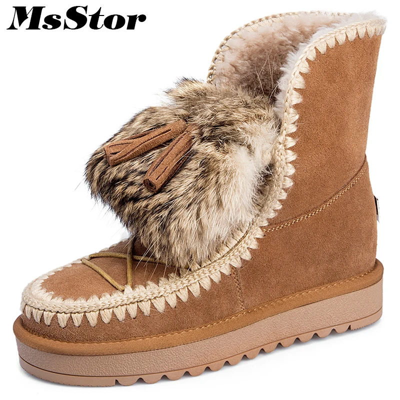 

MsStor Women Snow Boots Flat Wool Blend Keep Warm Ankle Boots For Woman Winter Shoes Brand Wool Fur Snow Boots Shoes For Girl