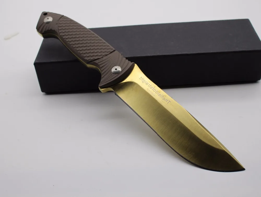 Gold plated titanium Fixed Blade Knife 9CR18MOV hardness 61 HRC Full