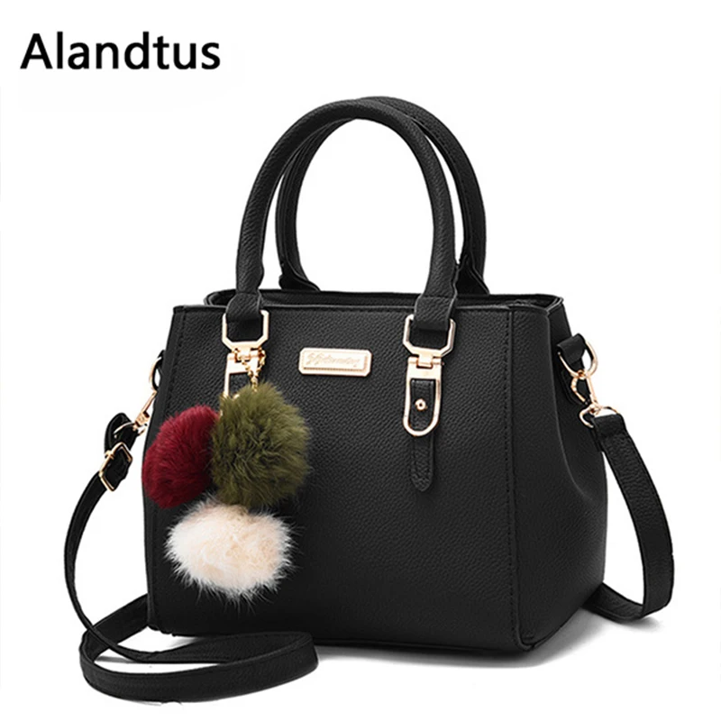 

Alandtus Handbags For Women Hairball Ornaments Totes Bags Sequined Leather Shoulder Bag Brand Lady Crossbody Bag Bolsa Feminina