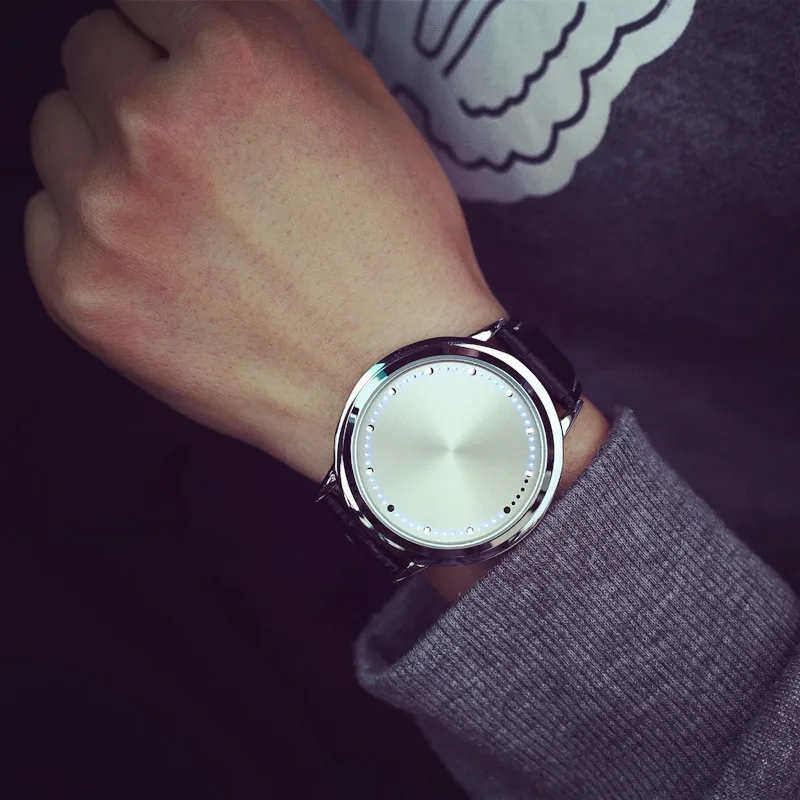 Умный светодиодный сенсорный экран часы для мужчин женщин модные кожаные водонепроницаемые мужские кварцевые наручные часы простые повседневные парные часы для мальчиков - Цвет: Silver
