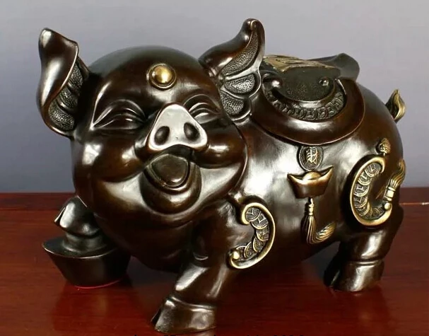 SCY Collectible bronze lion statue S0850 Chinese Bronze copper Zodiac Year Animal Pig Wealth Money Yuan Bao Statue B0403 | Дом и сад