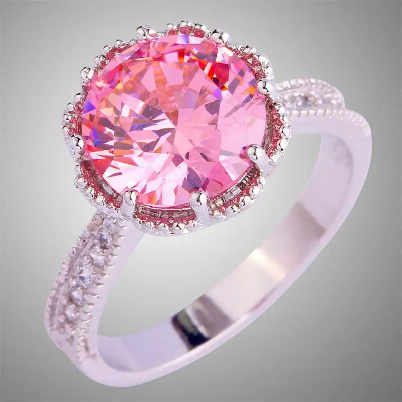Merthus Fashion Women Ring Pink Lab Created Gemstone Ring Jewelry for