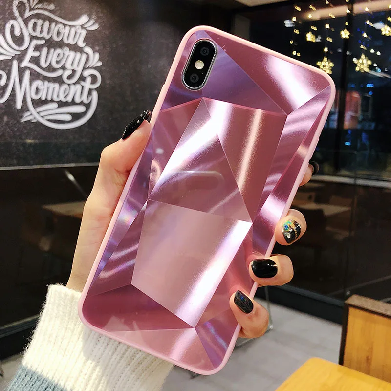 Алмазная 3d зеркальная задняя крышка для iphone xs 6 6s 7 8 6s plus 7 plus 8 plus чехол для iphone 7 x xs max xr 11 Pro Max case - Цвет: Pink