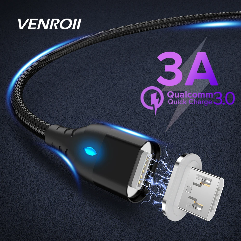 

1m Magnetic Micro Cable 3A Fast Charging Type C USB Wire for Xiaomi Redmi K20 Huawei Honor 20 10 9 Nylon Mobile Phone Data Cord