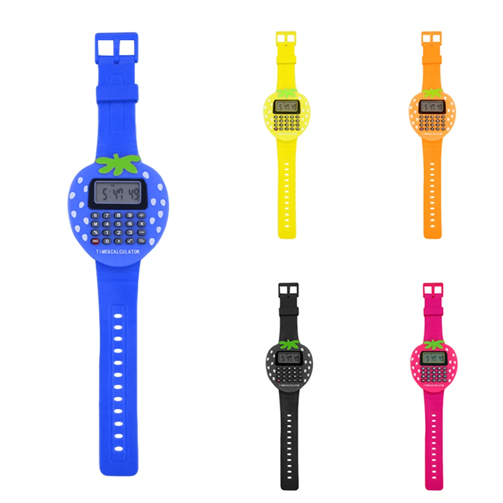  Exam artifact Mini Digital Calculator Kids Children Students Strawberry Wrist Watch Study Gift 